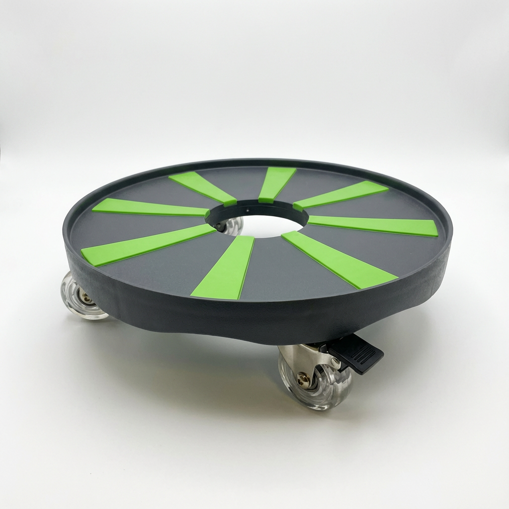 RollyGreens Plant Dolly in black with green accents, smooth-rolling caster wheels, durable polypropylene construction